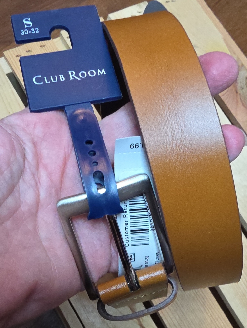 Club Room Tan Smooth Mens Leather Belt with Brushed Metal Buckle In Small